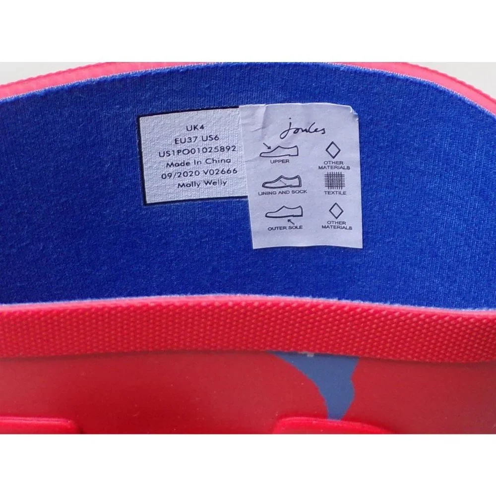 JOULES Molly Welly Mid-Height Red Floral Rubber Rain Boots 6 NEW - Picture 9 of 10